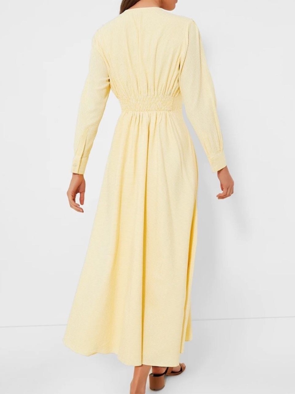 Tuckernuck Pale Yellow Striped Long-Sleeve Seersucker Maxi Dress - Picture 2 of 3